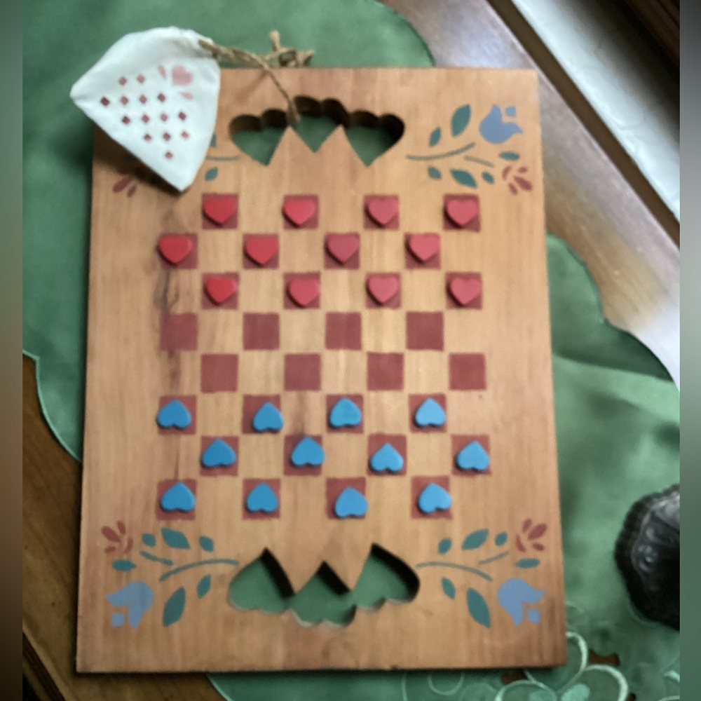 Handcrafted Wooden Heart Checkers Game